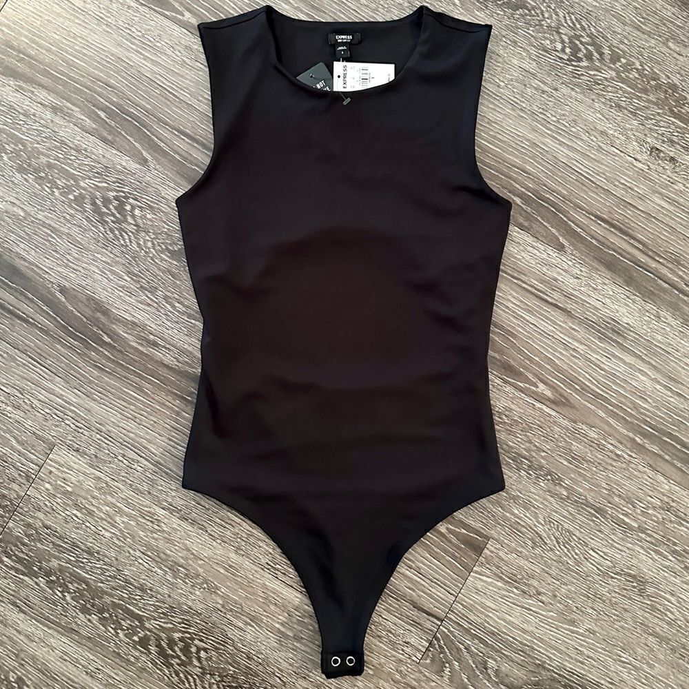 Express Black Sleeveless Ribbed Bodysuit